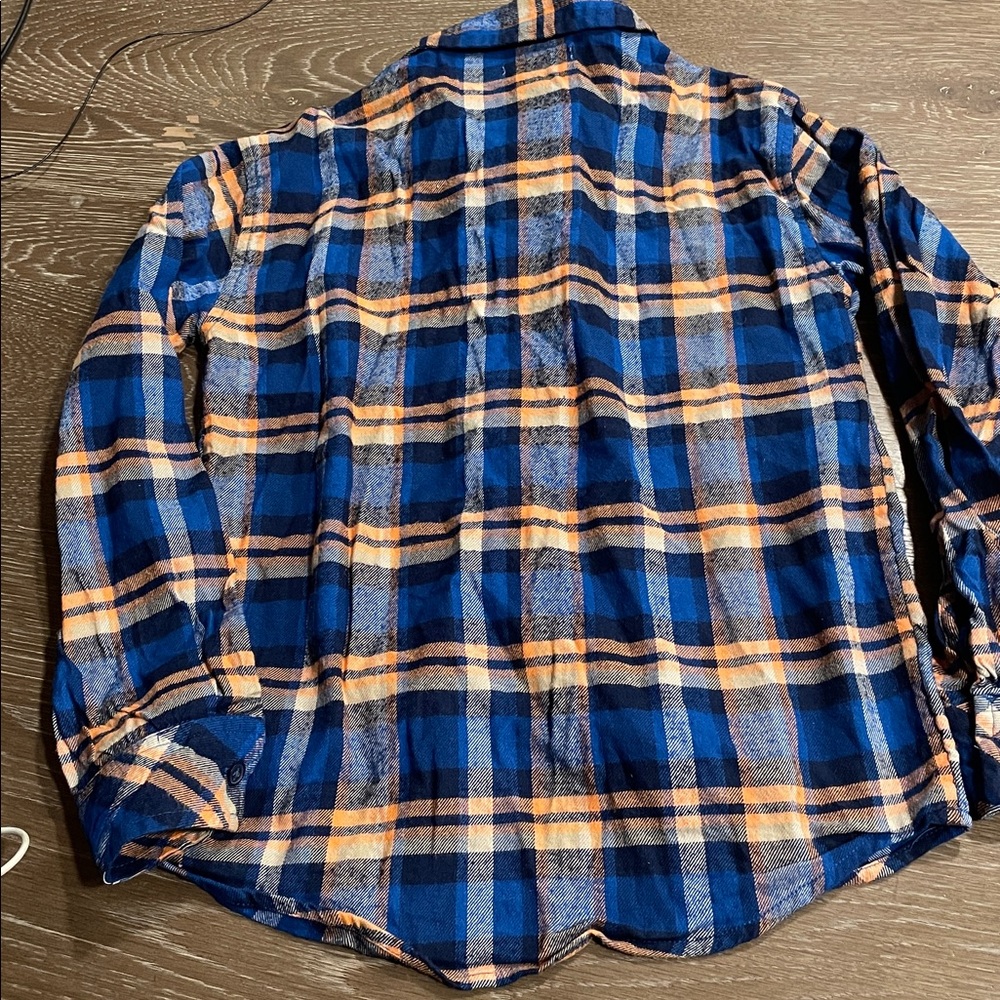 Plaid Shirt Button down Epic Threads Macys Blue Orange size 7/8 Kid - Picture 4 of 4